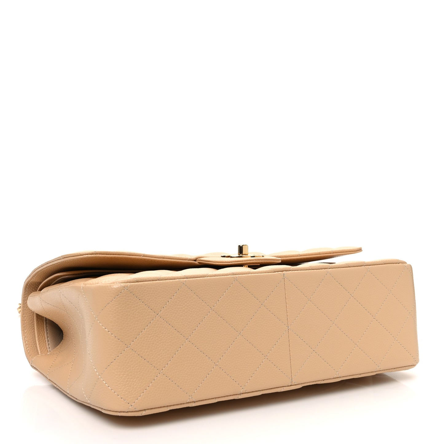 Caviar Quilted Jumbo Double Flap Beige