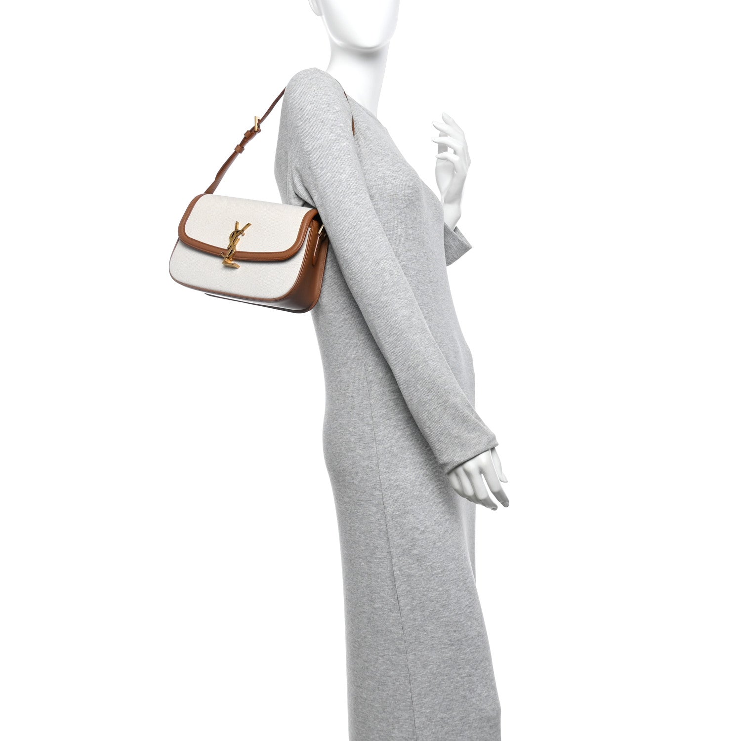 Saint Laurent Linen Calfskin Monogram Small Solferino Satchel Greggio Brick 2 of 10