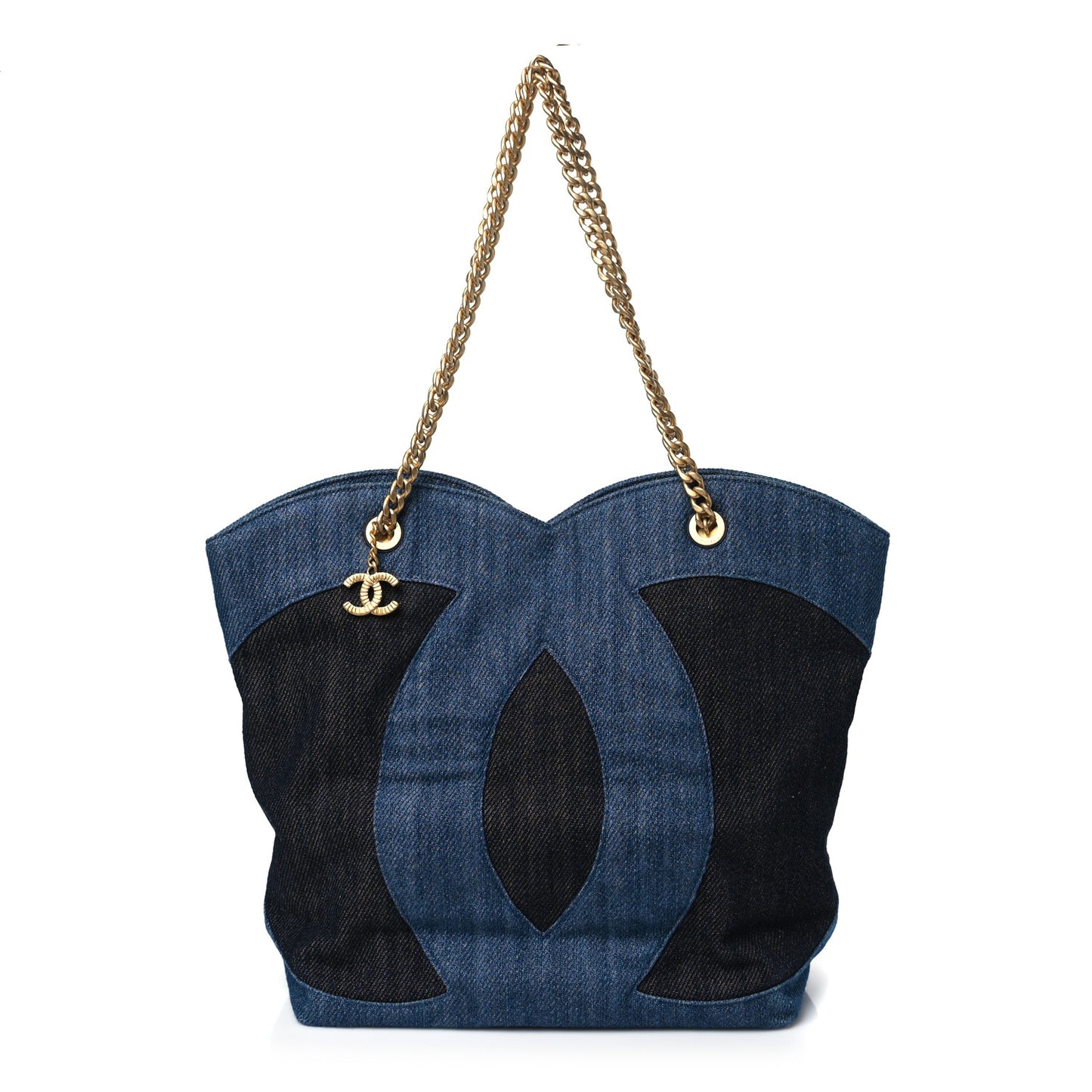 Denim Large Two Tone CC Shopping Tote Blue