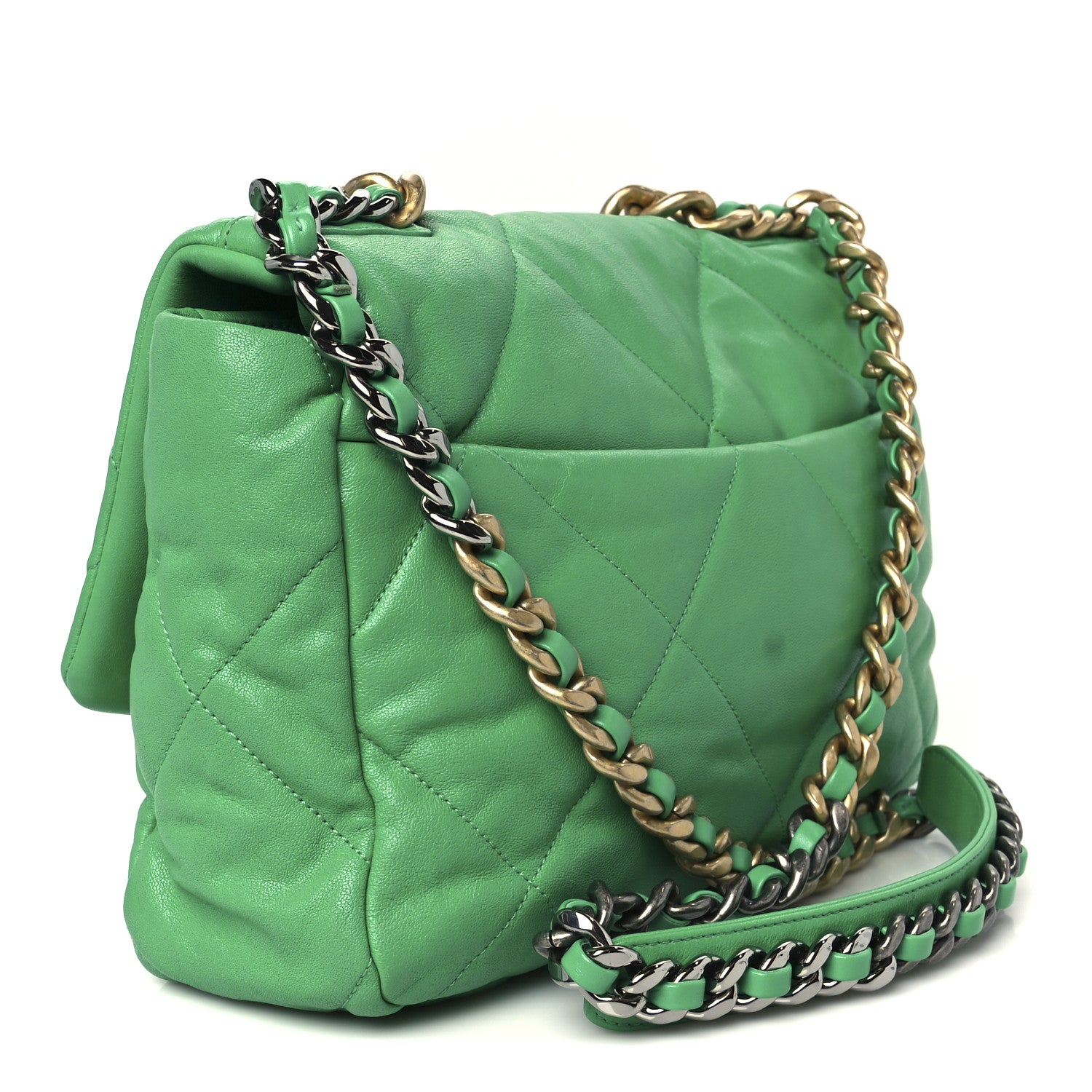 Chanel Lambskin Quilted Large Chanel 19 Flap Dark Green 3 of 10