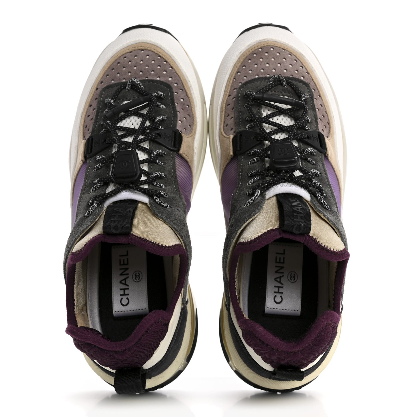 Fabric Suede Calfskin Mesh Womens CC Sneakers 36 White Grey Purple