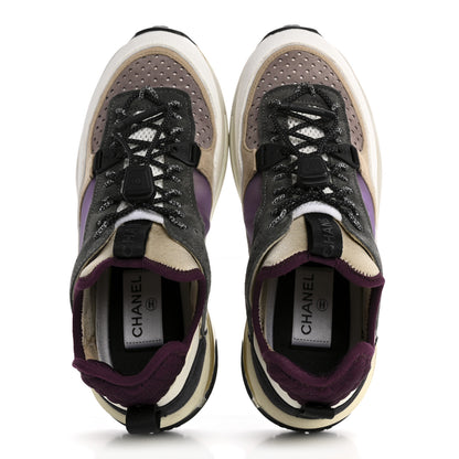 Chanel Fabric Suede Calfskin Mesh Womens CC Sneakers 36 White Grey Purple 2 of 9