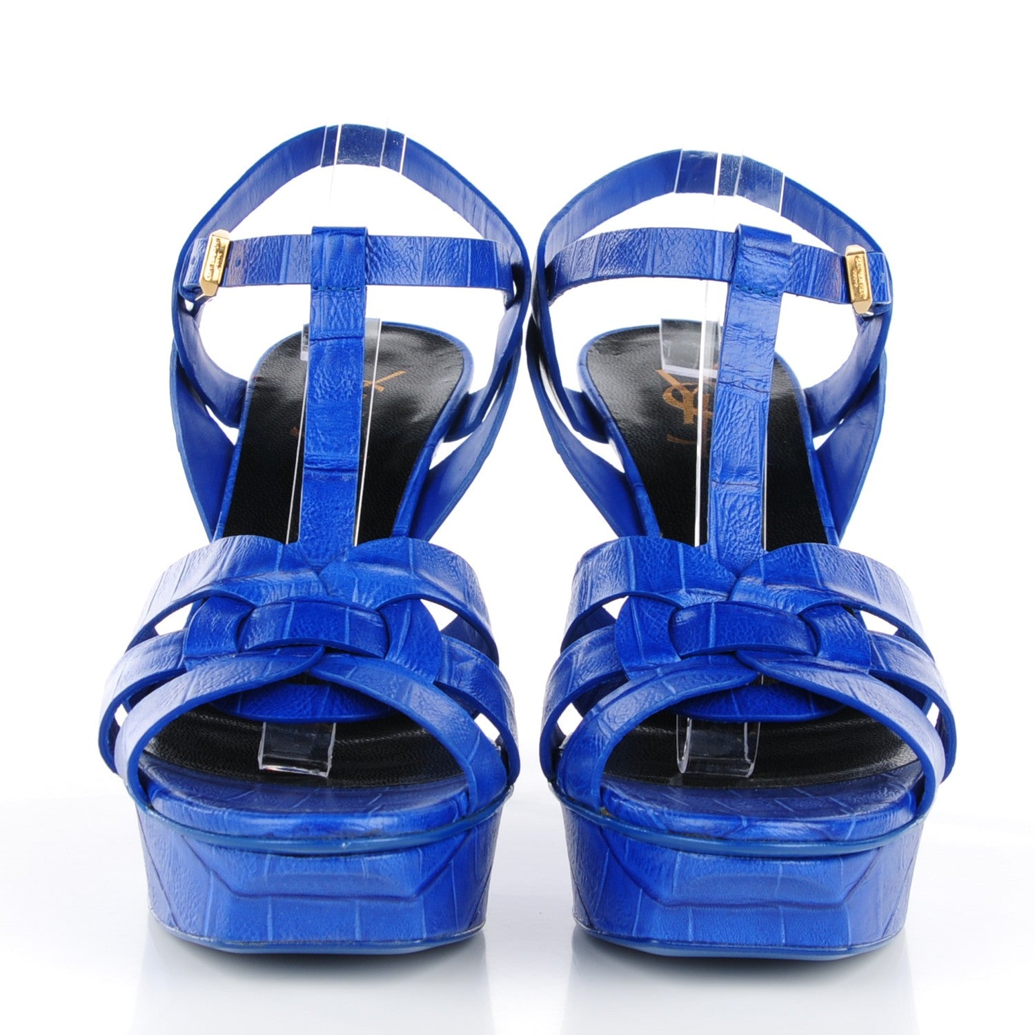 Saint Laurent Crocodile Embossed Leather Tribute 75 Platform Sandals 38 Blue Majorelle 2 of 7