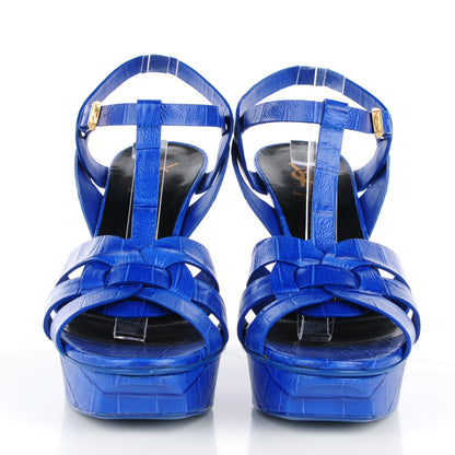 Saint Laurent Crocodile Embossed Leather Tribute 75 Platform Sandals 38 Blue Majorelle 2 of 7