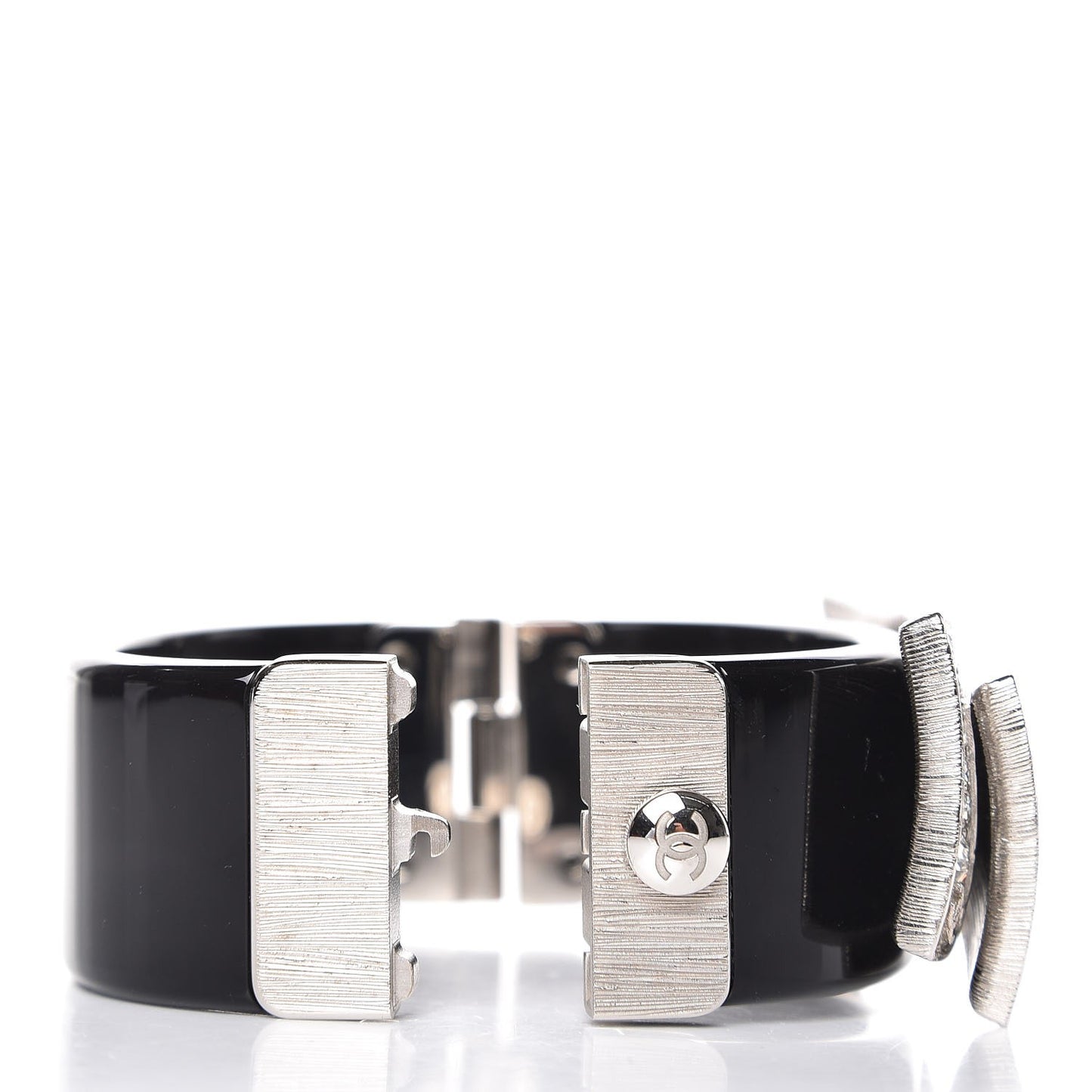 Resin Crystal CC Bow Cuff Bracelet Black Silver
