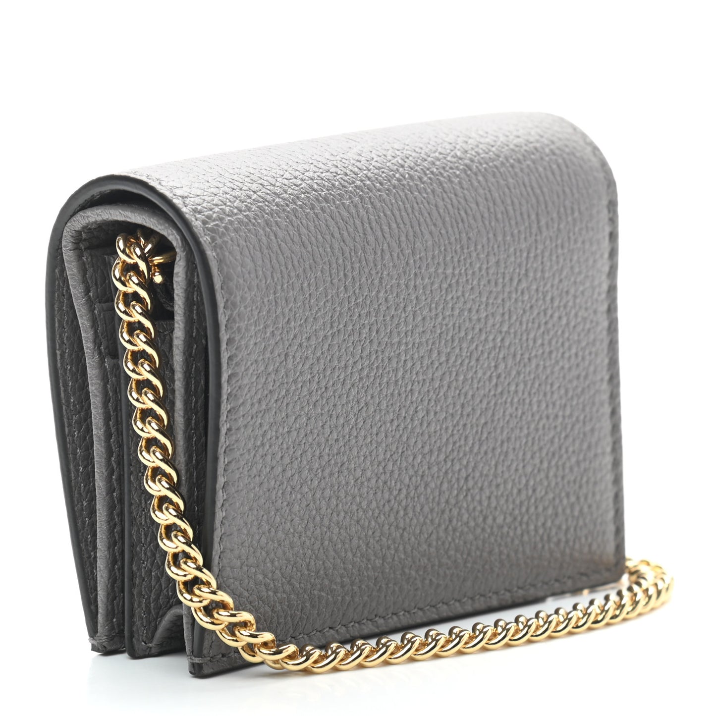 Grainy Calfskin Zumi Chain Card Case Wallet Dusty Grey