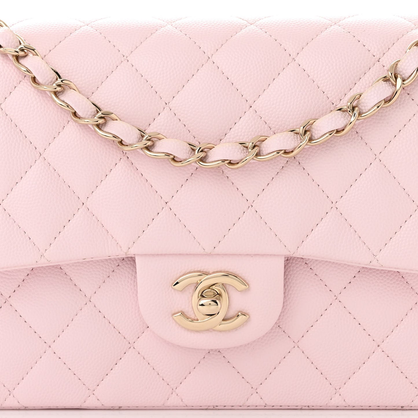 Caviar Quilted Medium Double Flap Light Pink