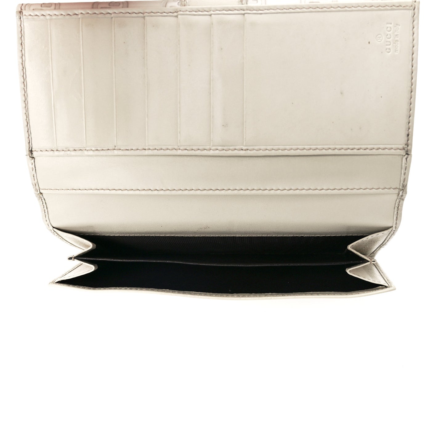Guccissima Margaux Calfskin Metal Bar Continental Flap Wallet Mystic White