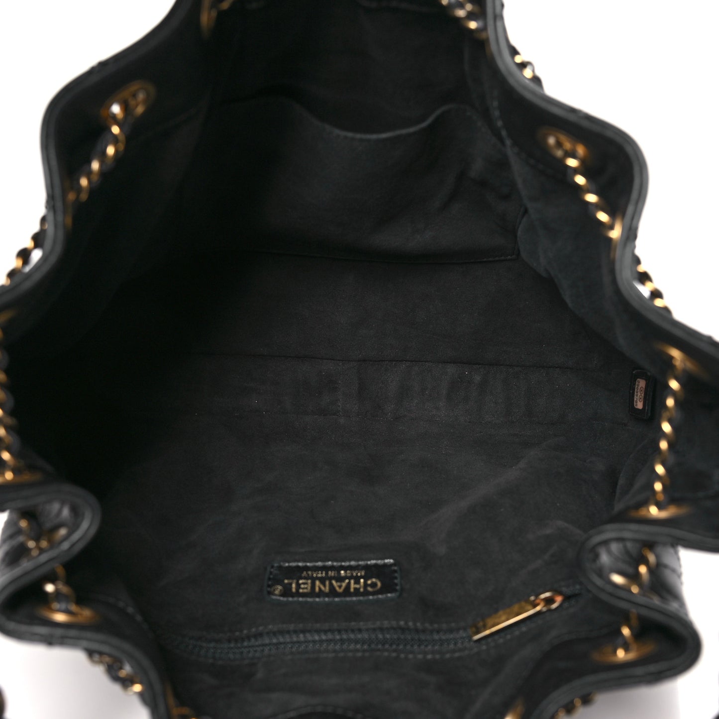 Calfskin Stitched Small Paris Rome Drawstring CC Bag Black