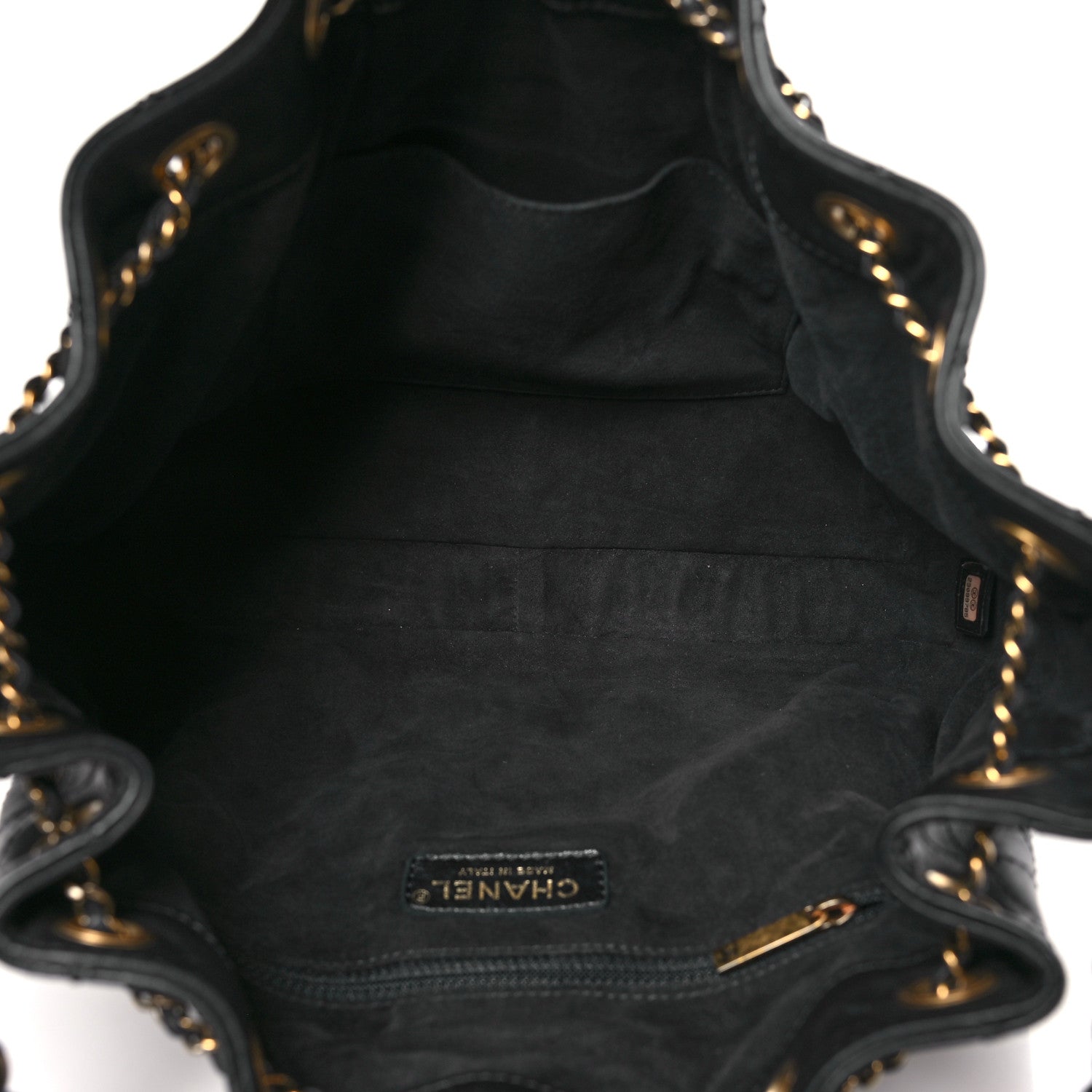 Chanel Calfskin Stitched Small Paris Rome Drawstring CC Bag Black 5 of 10