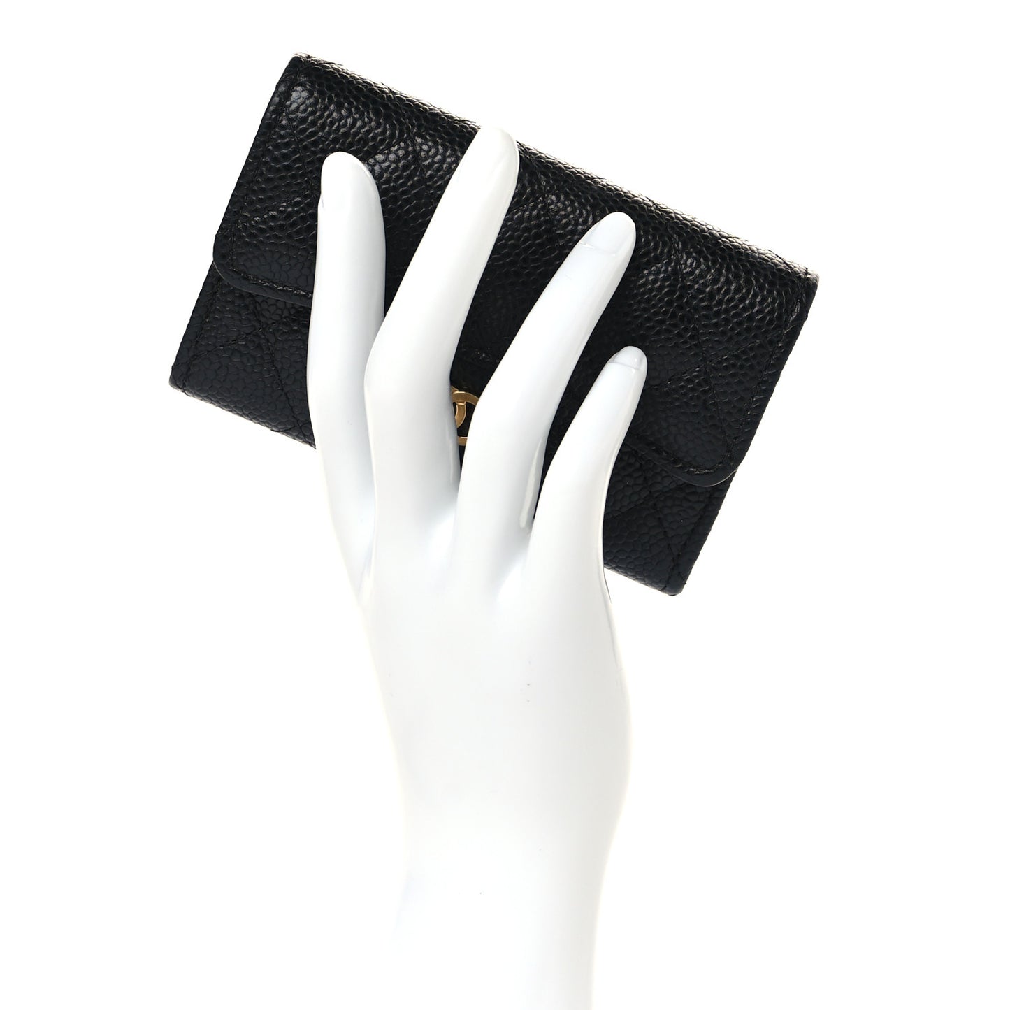 Caviar Quilted Flap Card Holder Wallet Black