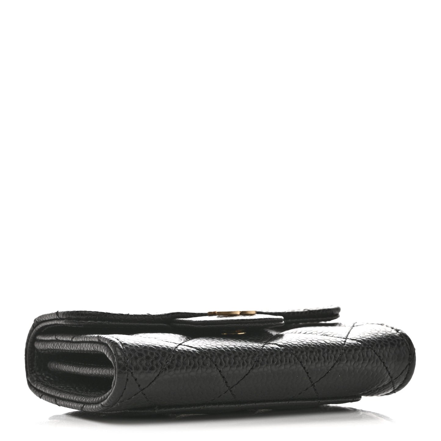 Caviar Quilted Flap Card Holder Wallet Black