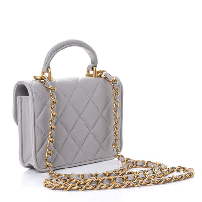 Chanel Lambskin Quilted Top Handle Flap Coin Purse With Chain Grey 2 of 4