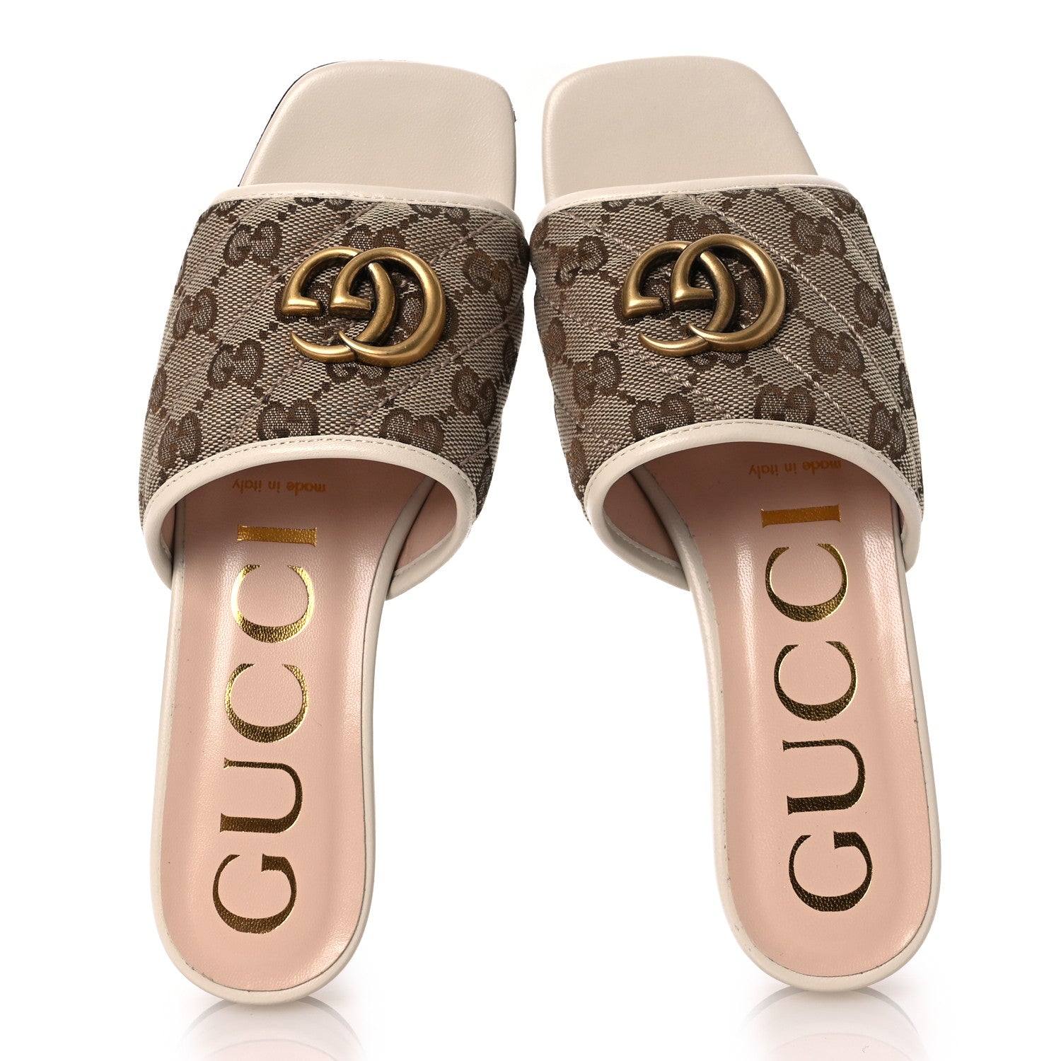 Gucci Monogram Matelasse Diagonal GG Marmont Flat Slide Sandals 36 Beige Ebony Mystic White 2 of 14