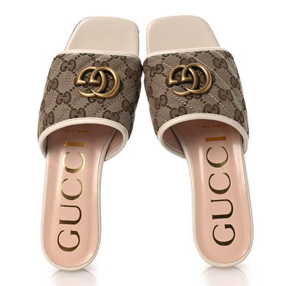 Gucci Monogram Matelasse Diagonal GG Marmont Flat Slide Sandals 36 Beige Ebony Mystic White 2 of 14