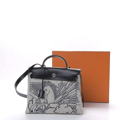 Hermes Vache Hunter Toile H Pegase Pop Herbag Zip Retourne 31 PM Bleu Indigo Ecru Black 12 of 12