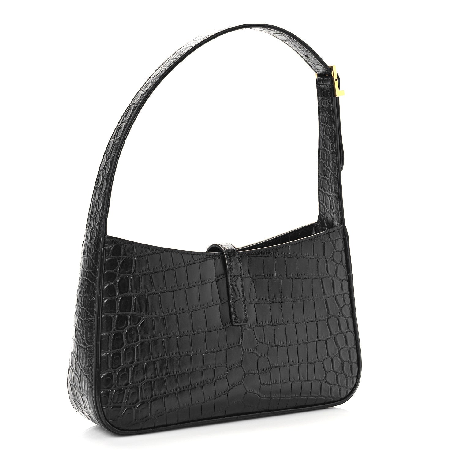 Saint Laurent Calfskin Crocodile Embossed Le 5 A 7 Hobo Black 3 of 9