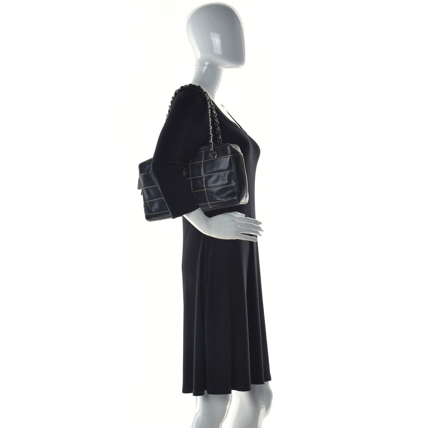Lambskin Square Stitched Shoulder Bag Black