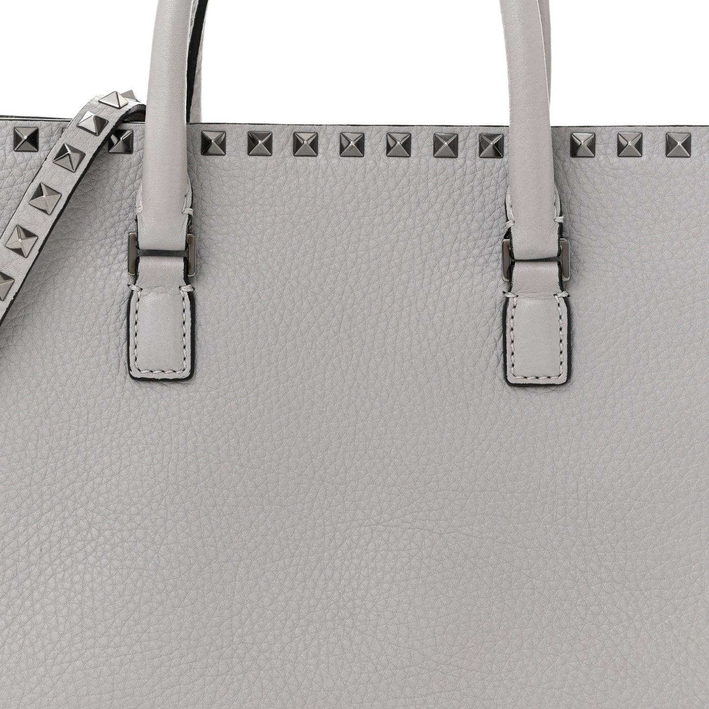 Grained Calfskin Medium Rockstud Double Handle Horizontal Tote Pastel Grey
