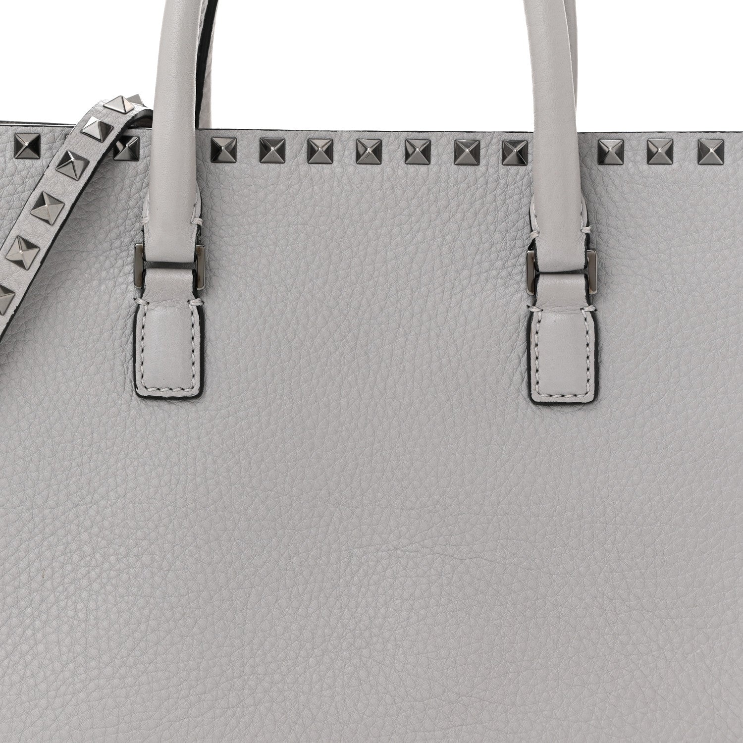 Valentino Garavani Grained Calfskin Medium Rockstud Double Handle Horizontal Tote Pastel Grey 7 of 11