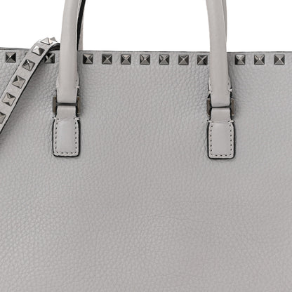 Valentino Garavani Grained Calfskin Medium Rockstud Double Handle Horizontal Tote Pastel Grey 7 of 11