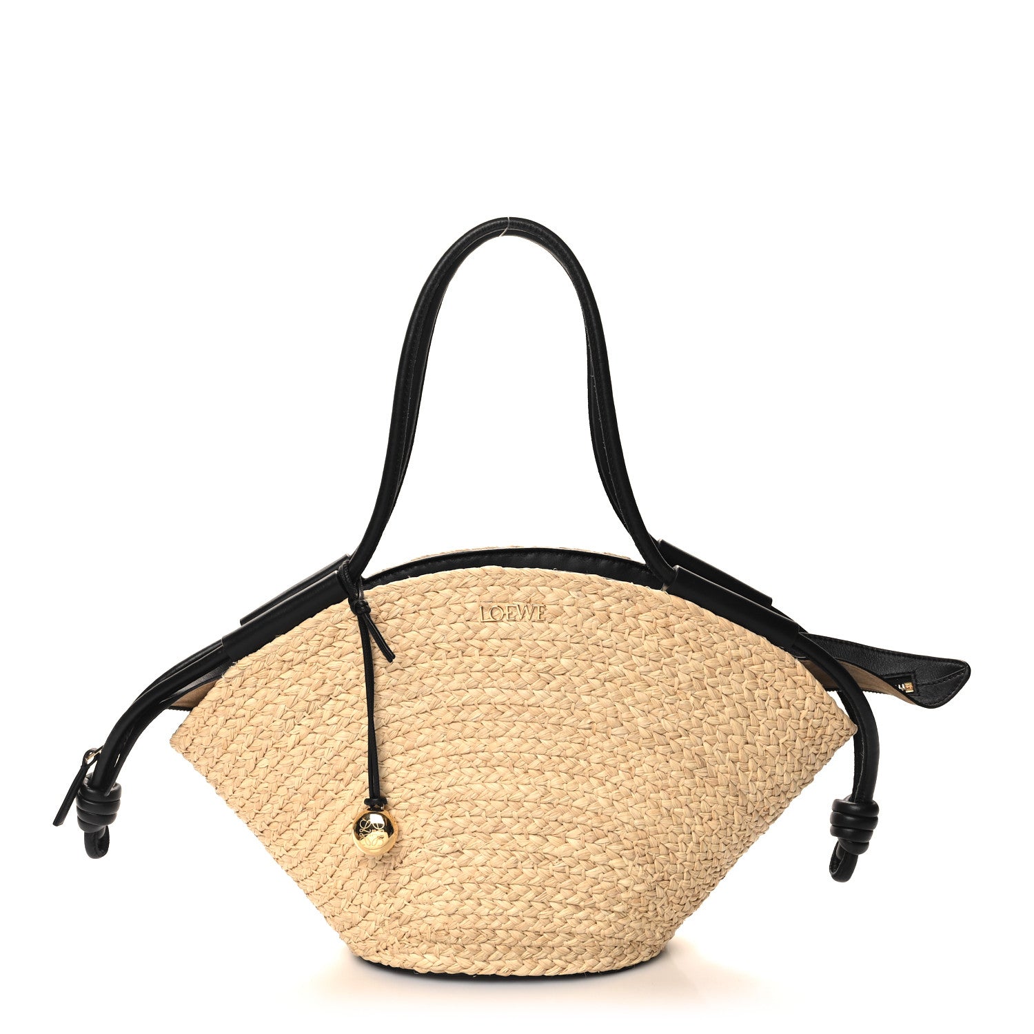 Loewe Raffia Nappa Calfskin Small Paseo Basket Bag Natural Black 1 of 9