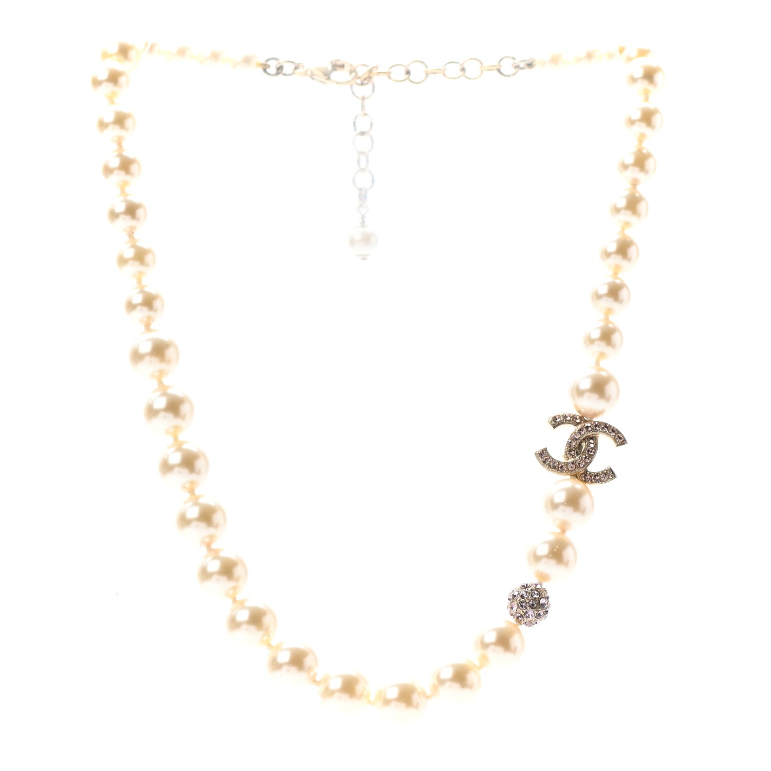 Chanel Pearl Crystal CC Short Necklace Gold Pink 3 of 5
