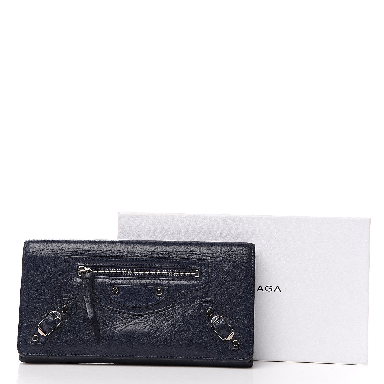 Balenciaga Agneau Classic Silver Hardware Money Wallet Bleu Obscur 7 of 7