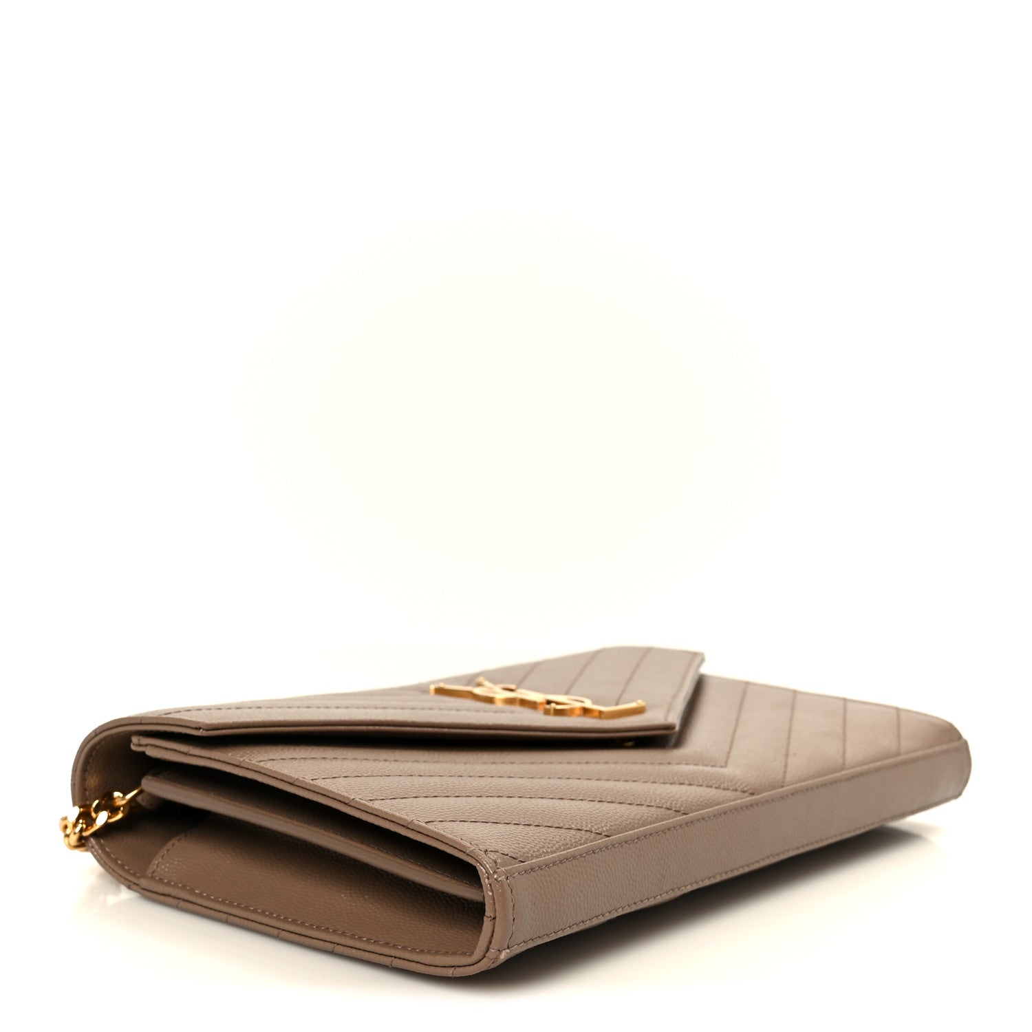 Saint Laurent Grain De Poudre Matelasse Chevron Monogram Chain Wallet Dark Beige 4 of 9