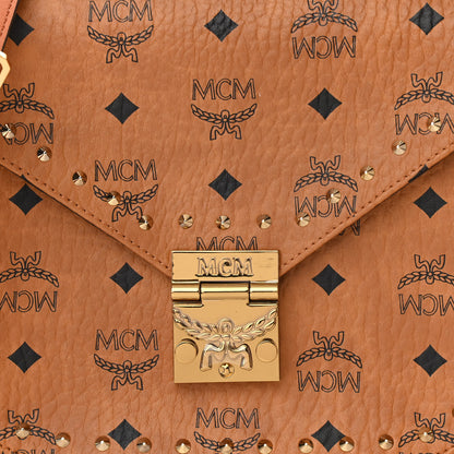 MCM Visetos Studded Small Patricia Crossbody Bag Cognac 8 of 9