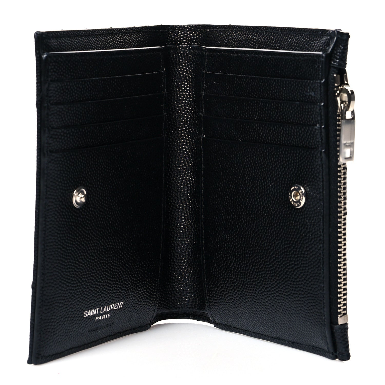 Saint Laurent Grain De Poudre Matelasse Chevron Monogram Zipped Two-Part Wallet Black 5 of 7