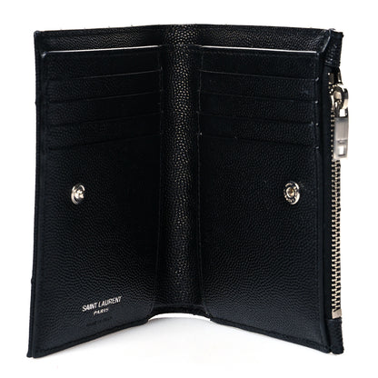 Saint Laurent Grain De Poudre Matelasse Chevron Monogram Zipped Two-Part Wallet Black 5 of 7