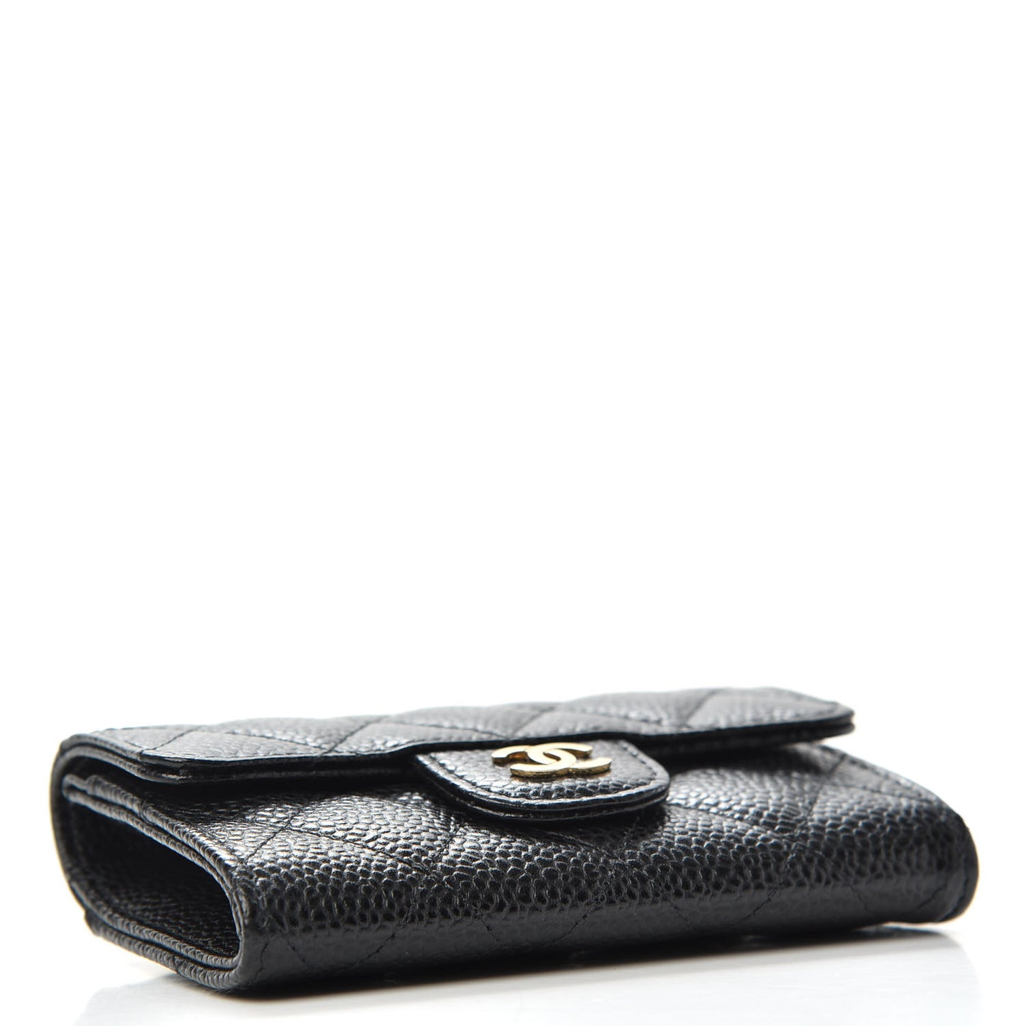 Caviar Quilted Flap Card Holder Black
