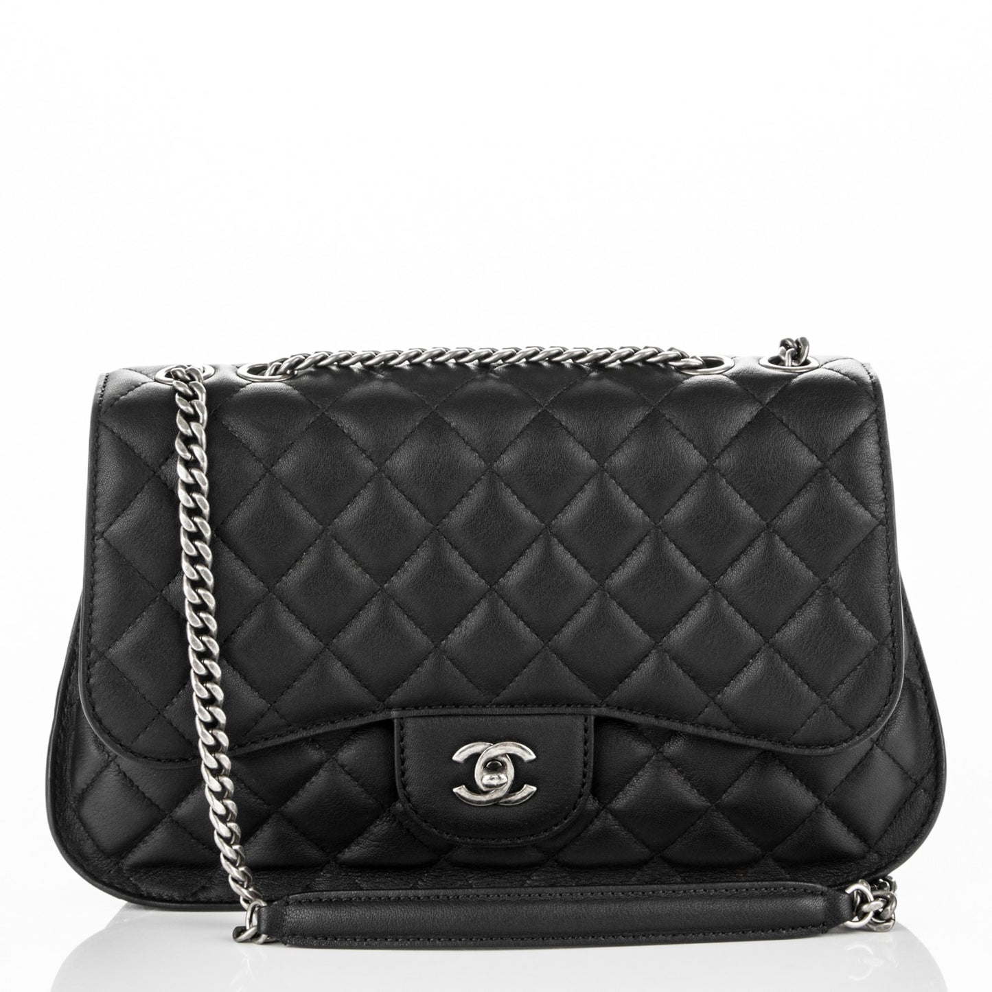 Goatskin Quilted Double Flap Black