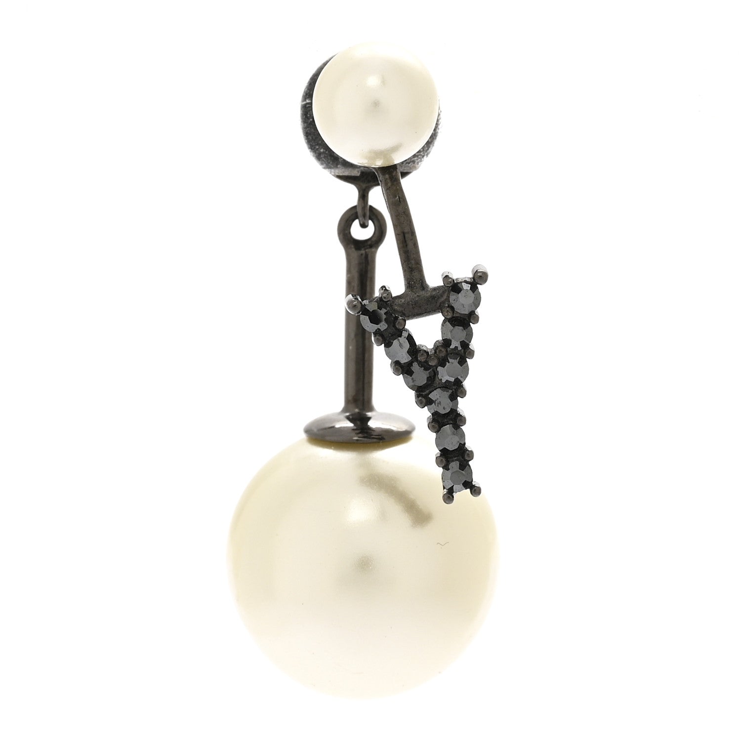 Christian Dior Crystal Pearl My ABCDior Y Tribale Earring Black Silver 1 of 4