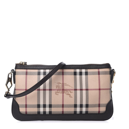Burberry Haymarket Check Small Peyton Crossbody Clutch Bag Chocolate 1 of 8