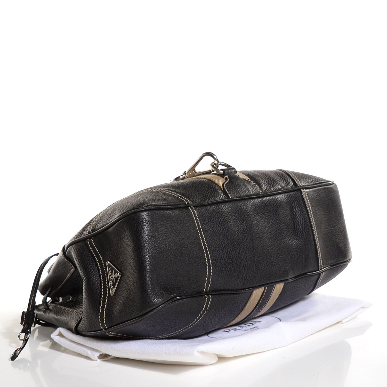 Prada Vitello Daino Stripe Shoulder Bag Nero Black 4 of 8