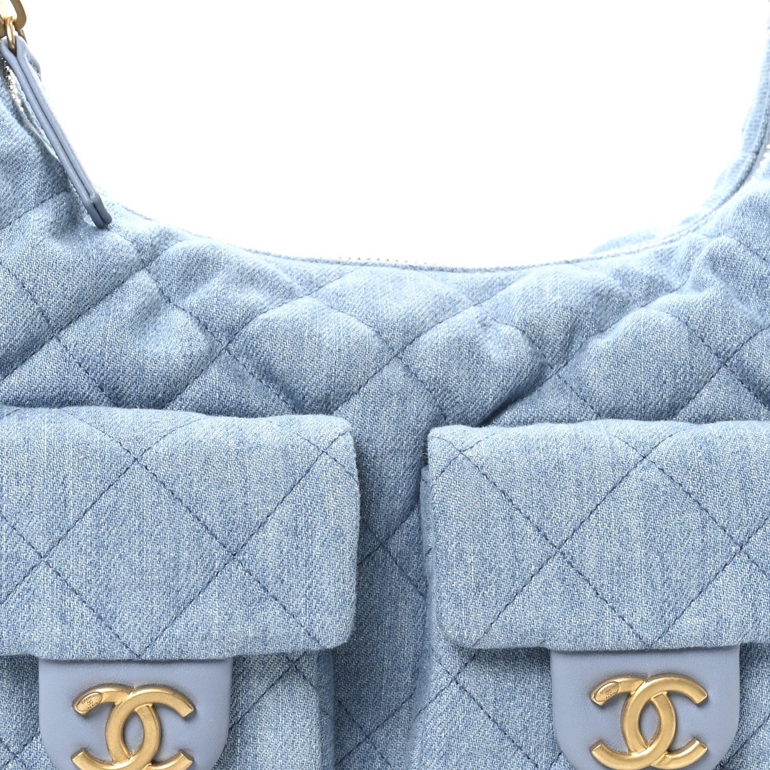 Chanel Washed Denim Quilted Large Trendy Pockets Hobo Blue 8 of 11