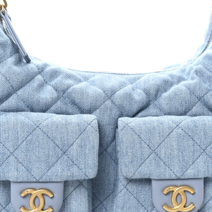 Chanel Washed Denim Quilted Large Trendy Pockets Hobo Blue 8 of 11