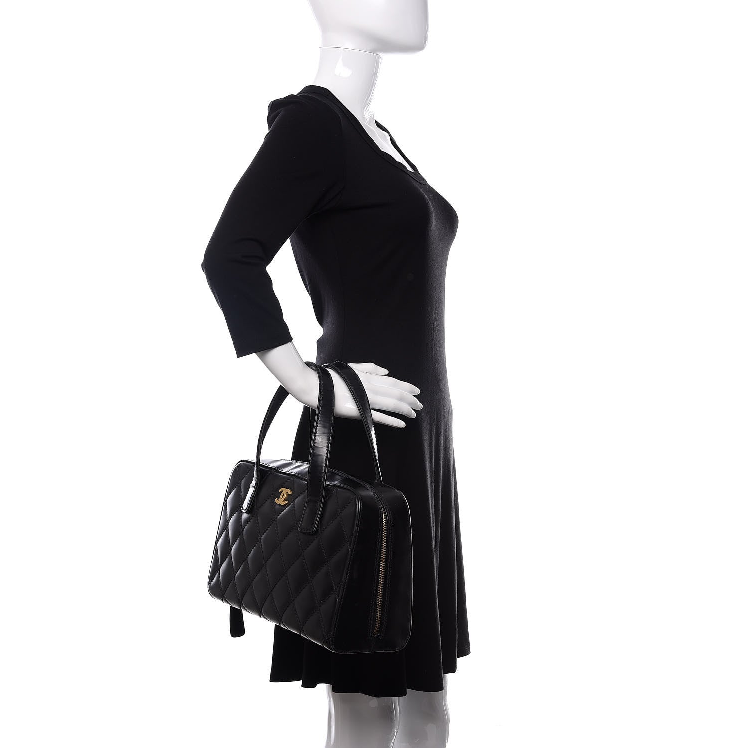 Chanel Calfskin Stitch Surpique Bowler Black 2 of 16