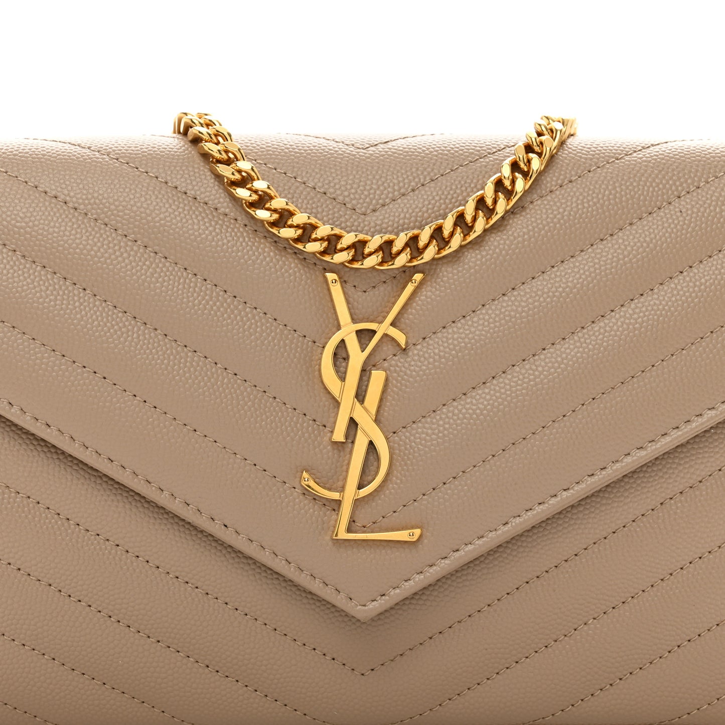 Grain De Poudre Matelasse Chevron Monogram Chain Wallet Dark Beige