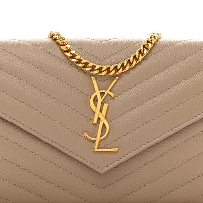 Saint Laurent Grain De Poudre Matelasse Chevron Monogram Chain Wallet Dark Beige 5 of 10