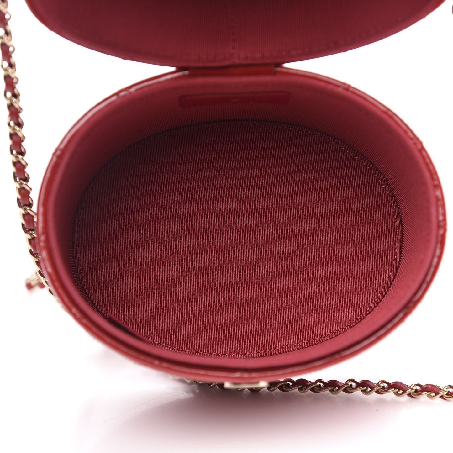 Patent Quilted Small Round Vanity With Chain Red