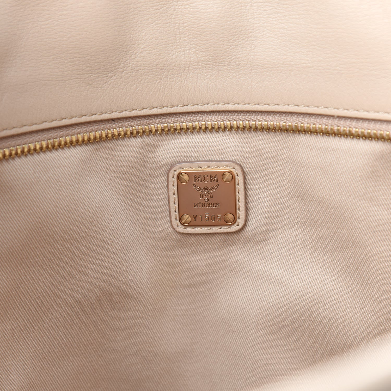 MCM Visetos Medium Studded Rabbit Top Zip Shopper Tote Beige 7 of 13