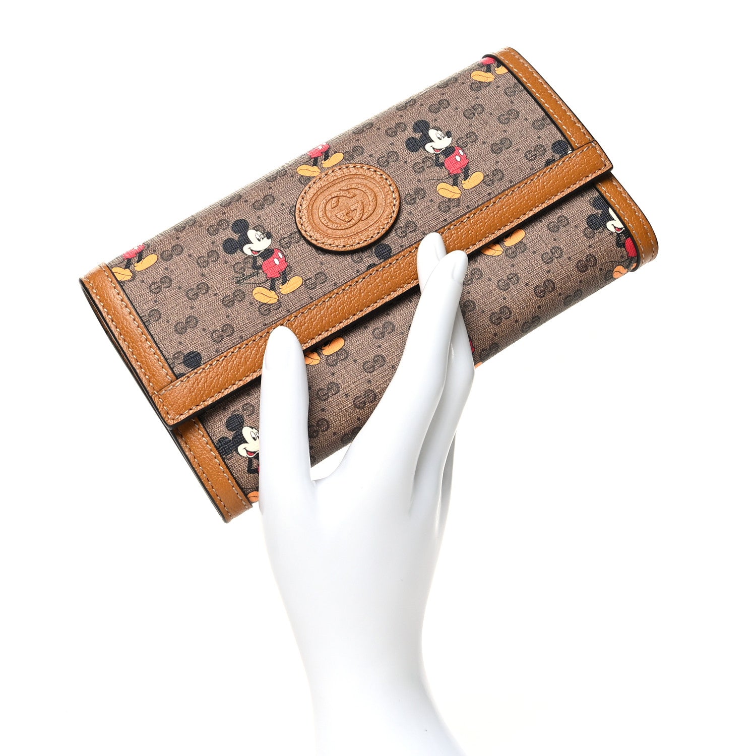 Gucci X DISNEY Mini Vintage GG Supreme Monogram Mickey Mouse Continental Wallet Beige Vintage Sun Oil 2 of 12