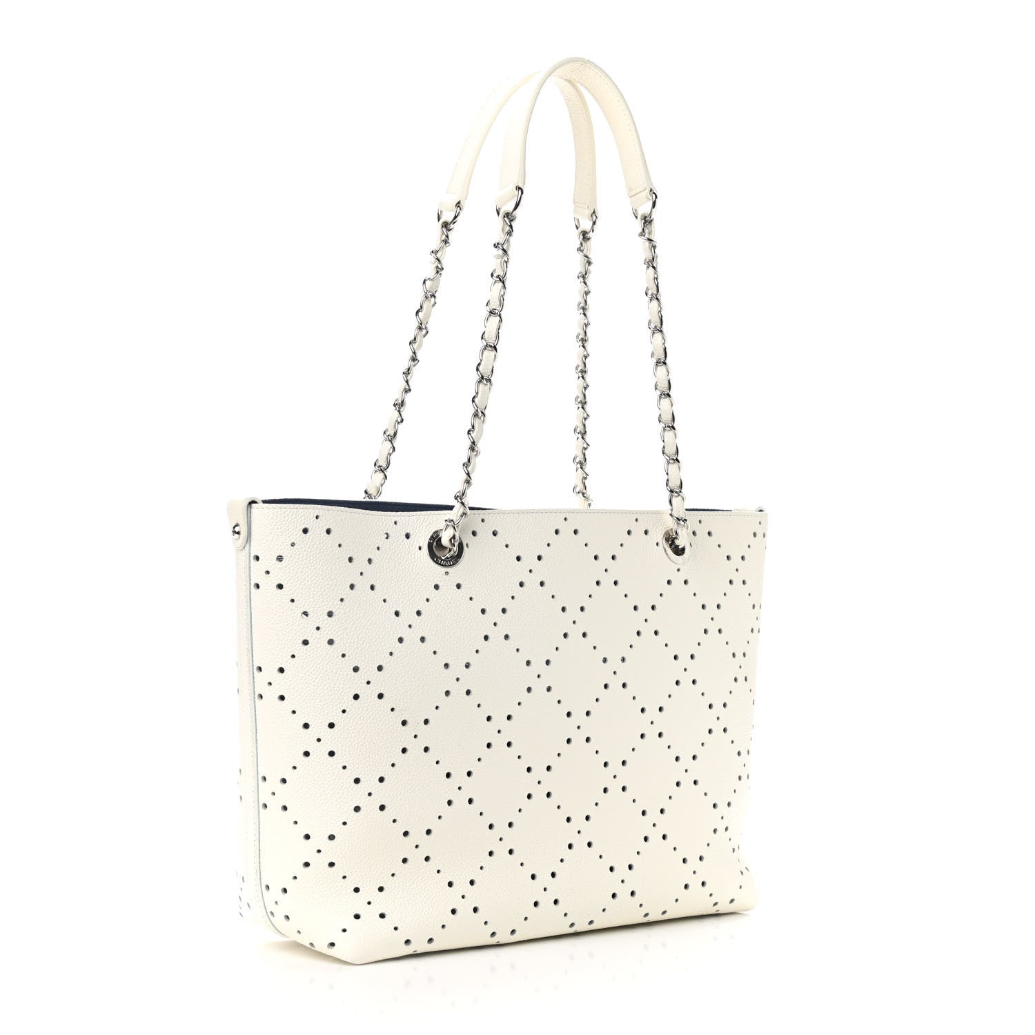 Chanel Perforated Grained Calfskin Small Shopping Tote White 3 of 9