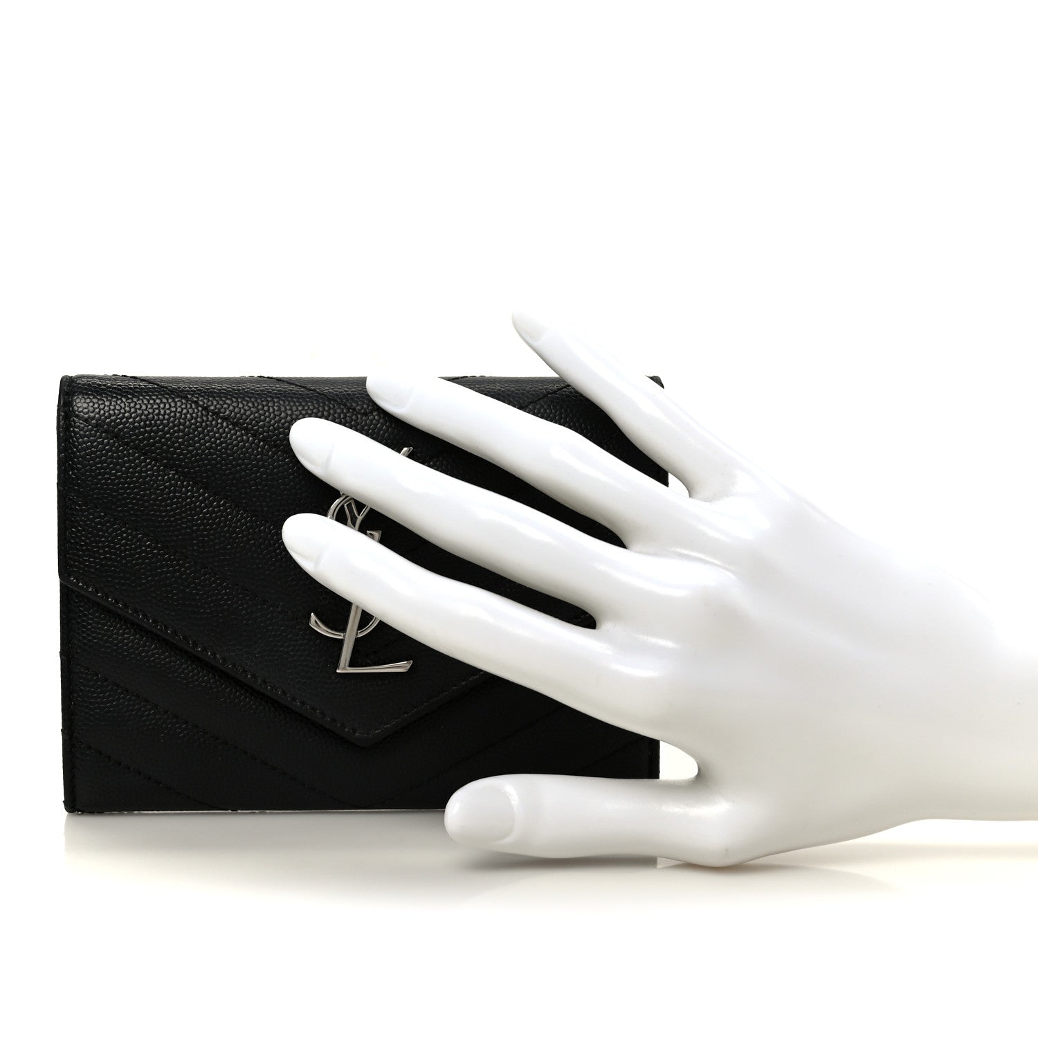 Saint Laurent Grain De Poudre Matelasse Chevron Small Monogram Passport Case Black 2 of 8