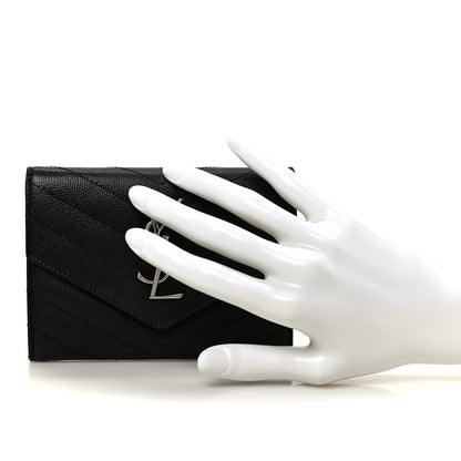 Saint Laurent Grain De Poudre Matelasse Chevron Small Monogram Passport Case Black 2 of 8