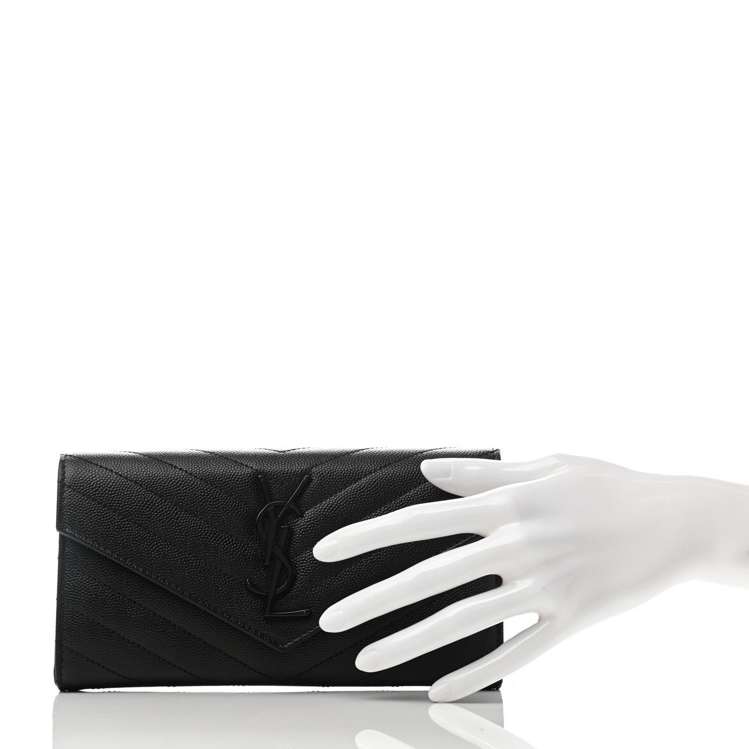 Saint Laurent Grain De Poudre Matelasse Chevron Monogram Large Flap Wallet Black 2 of 7