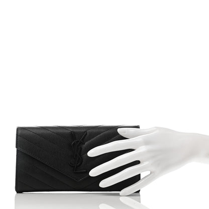 Saint Laurent Grain De Poudre Matelasse Chevron Monogram Large Flap Wallet Black 2 of 7
